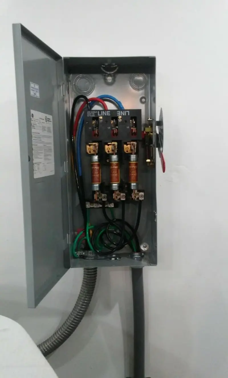 Three-phase disconnect switch installed for Electrical Wiring & Rewiring in Gray